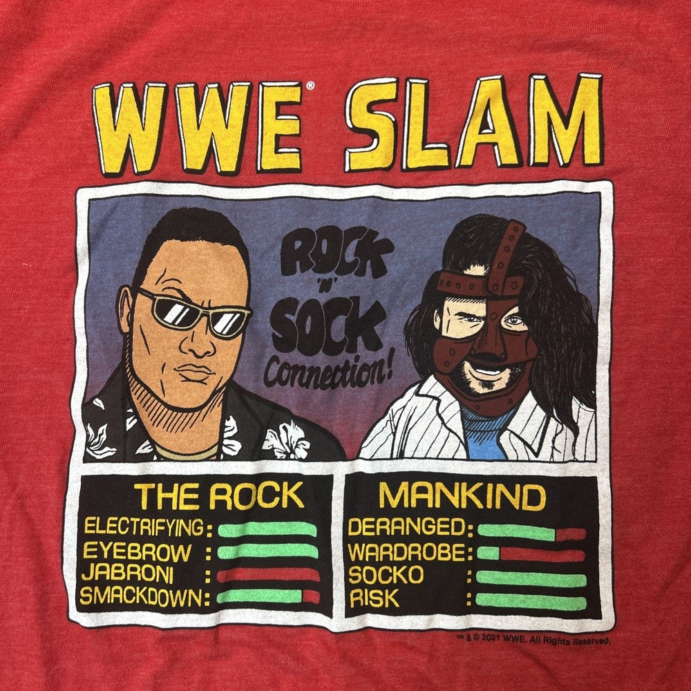 Homage WWE Slam Rock n' Sock Connection Tee | The Rock & Mankind | Men's M